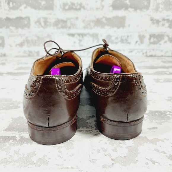 Neiman Marcus Brown Leather Wingtip Brogue Lace Up Oxford Shoe - Picture 6 of 12